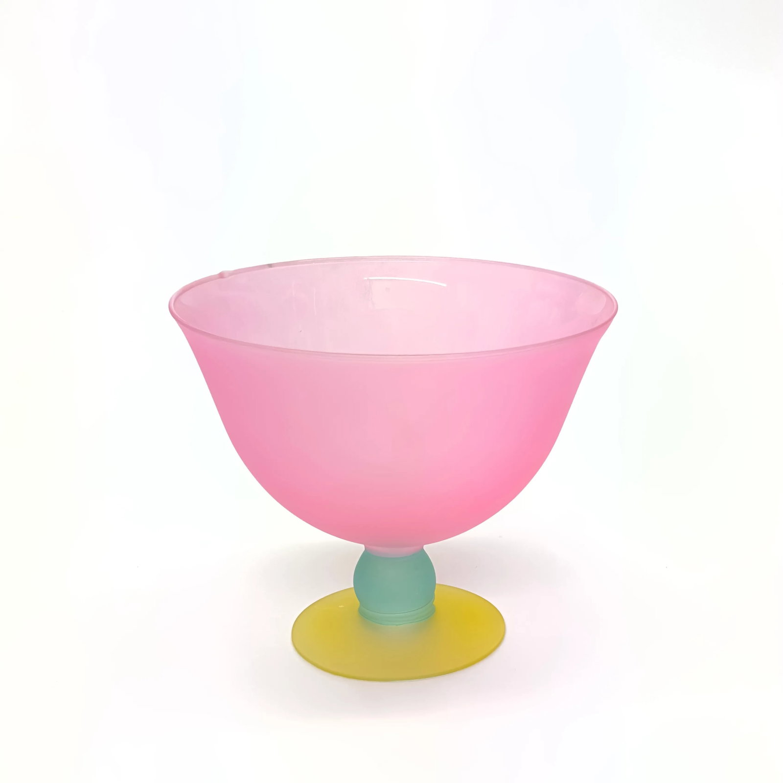 Large 1980s Color Blocked Frosted Glass Serving Bowl - 5