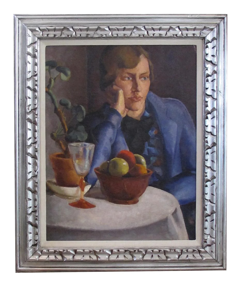 Art Deco "Seated Woman" Rendered Continental Oil Painting on Board - 8