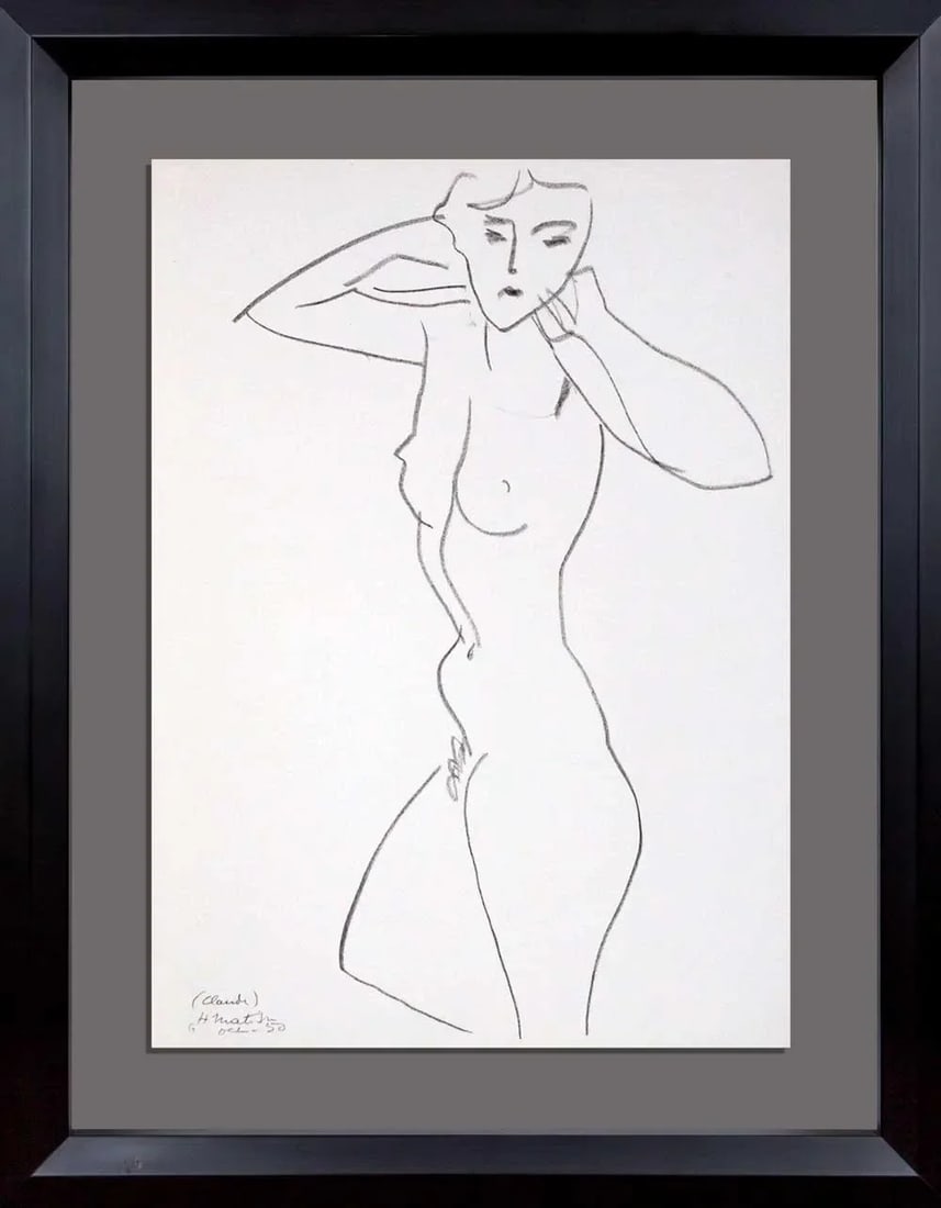 1950s Vintage Henri Matisse Original Lithograph Print: Henri Matisse Limited Edition Stone Lithograph. 1952. Size : 28 x 38 cm. Frame Size: 16 x 20in. Sur les presses de Mourlot, 1952. Of a Limited Edition. Signed in the matrix (H. Matisse, lower left).