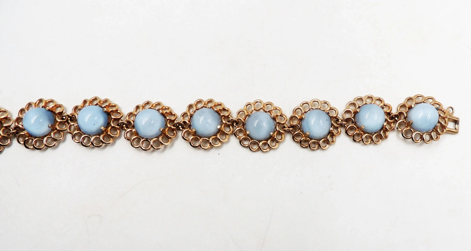Vintage 1950s Reja Goldtone Faux-Blue Moonstone Bracelet - 3