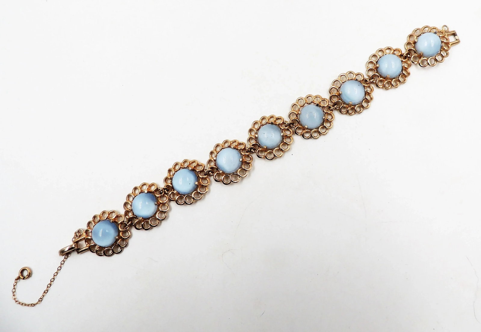 Vintage 1950s Reja Goldtone Faux-Blue Moonstone Bracelet - 4