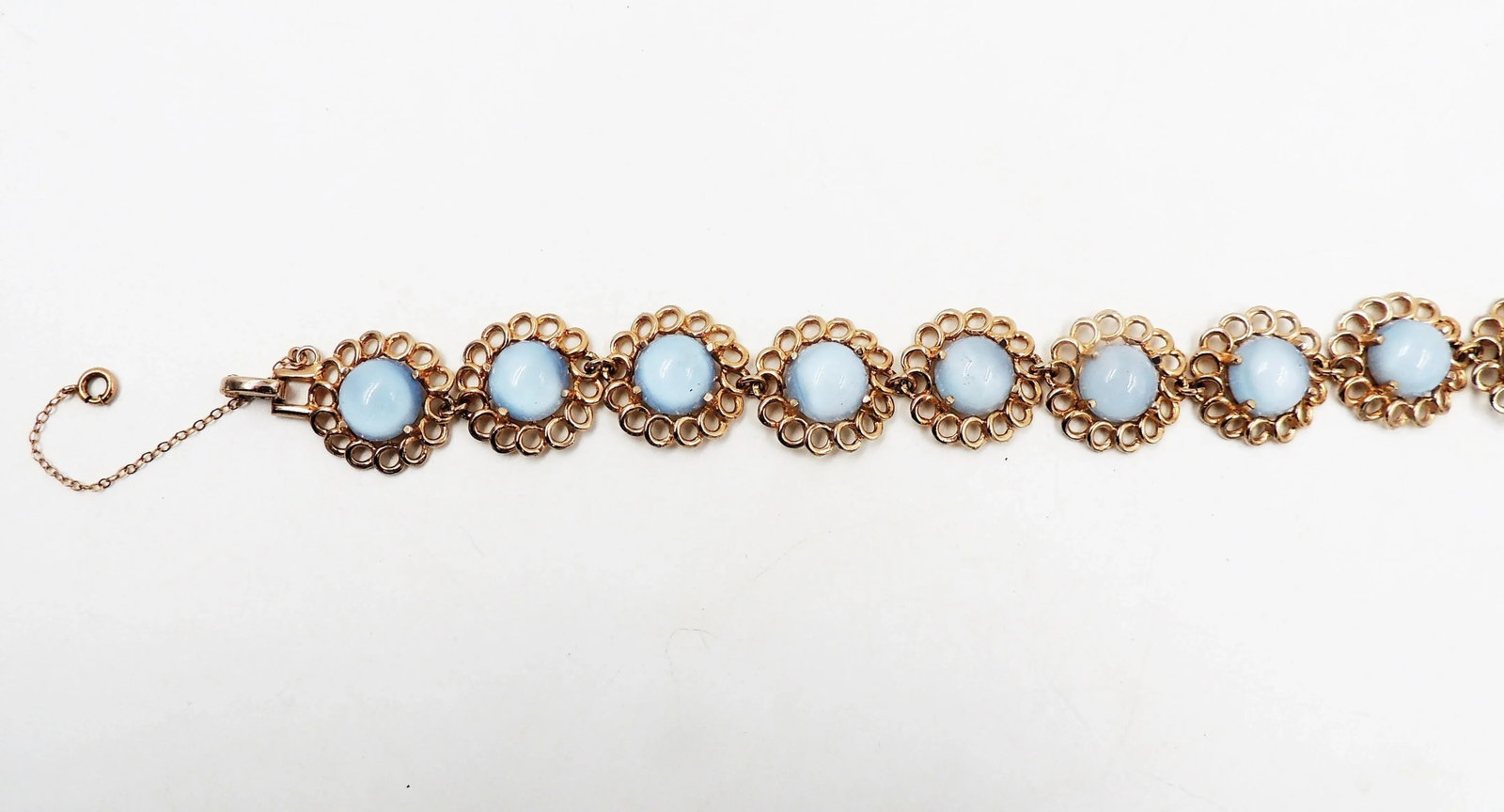 Vintage 1950s Reja Goldtone Faux-Blue Moonstone Bracelet - 5