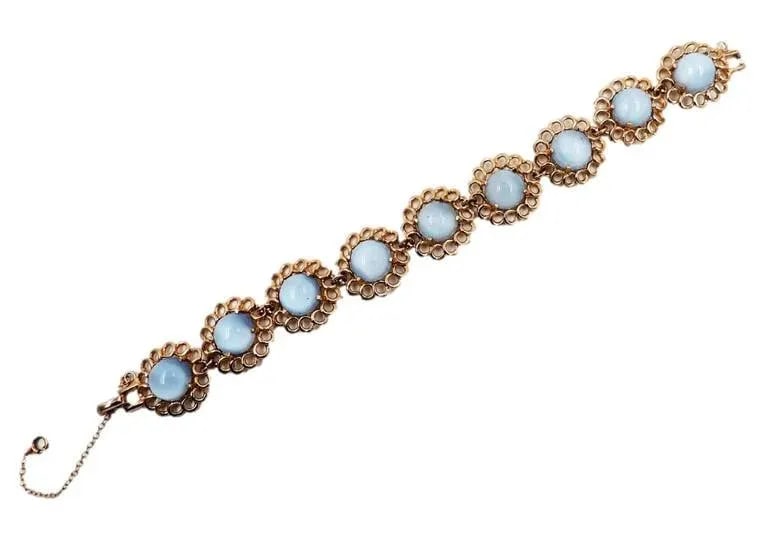 Vintage 1950s Reja Goldtone Faux-Blue Moonstone Bracelet - 6