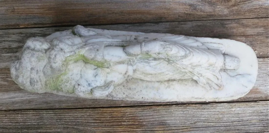 Antique Marble Reclined Kwan Yin Buddha Statue - 10