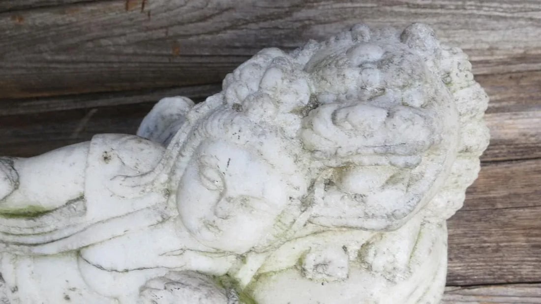Antique Marble Reclined Kwan Yin Buddha Statue - 12