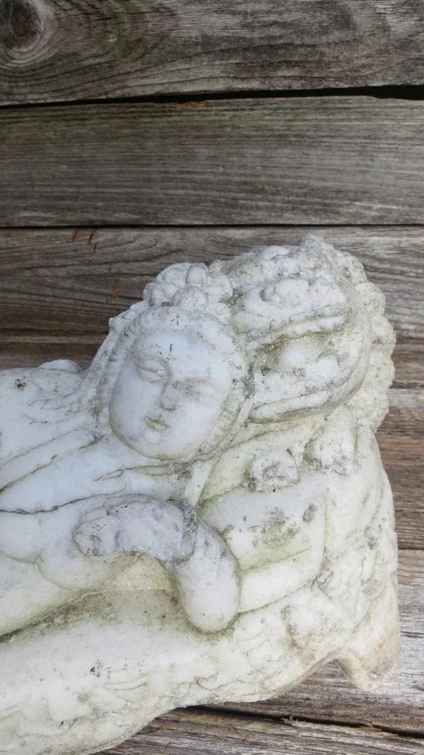 Antique Marble Reclined Kwan Yin Buddha Statue - 2