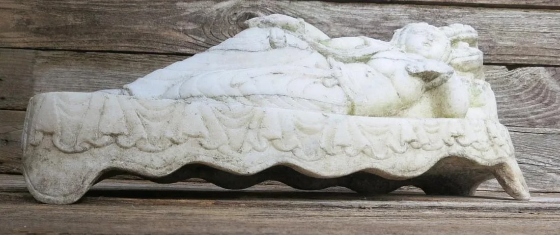 Antique Marble Reclined Kwan Yin Buddha Statue - 4