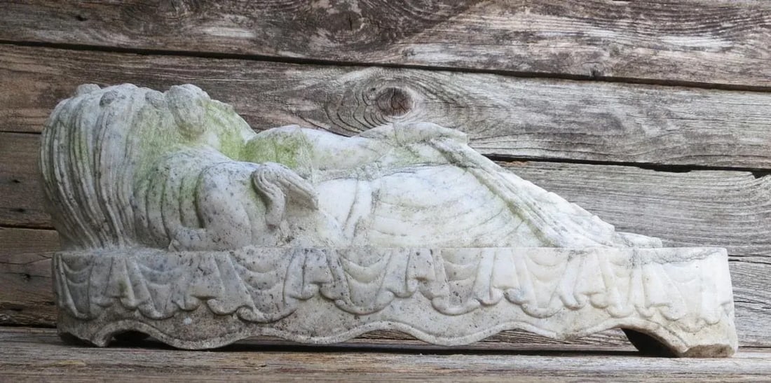 Antique Marble Reclined Kwan Yin Buddha Statue - 6