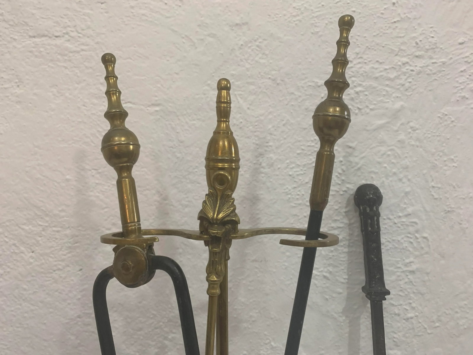 Brass and Iron Hand Made Fireplace Tool Set With Stand - 12
