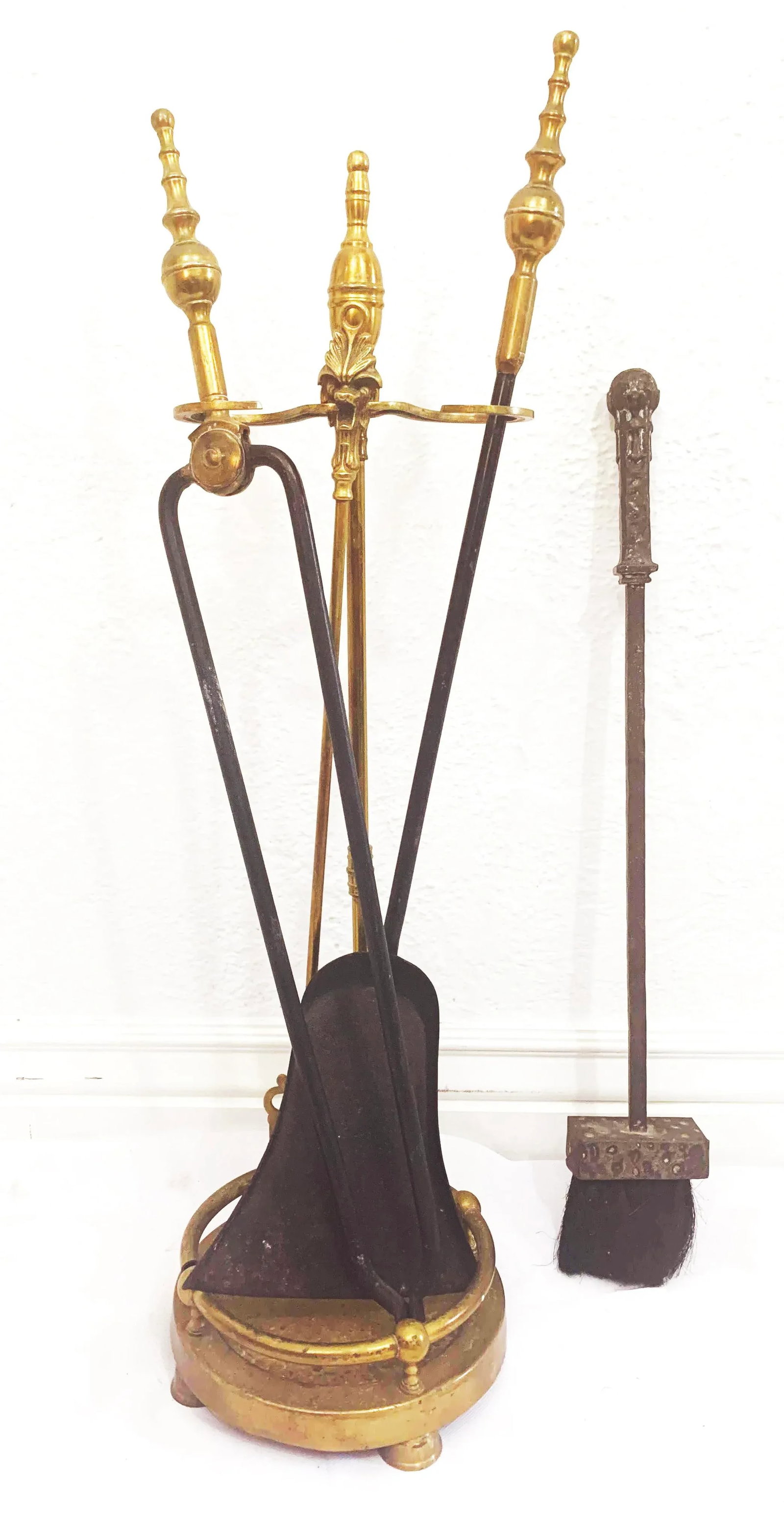 Brass and Iron Hand Made Fireplace Tool Set With Stand - 13