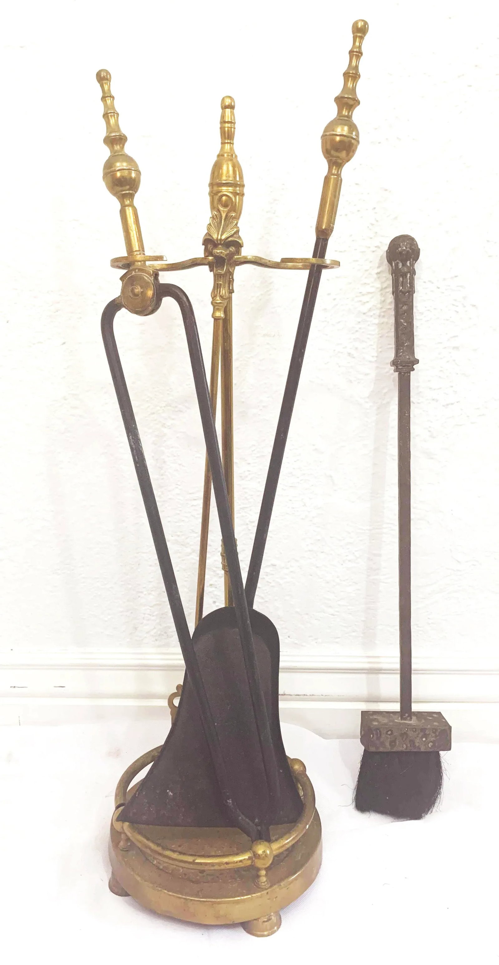 Brass and Iron Hand Made Fireplace Tool Set With Stand - 2