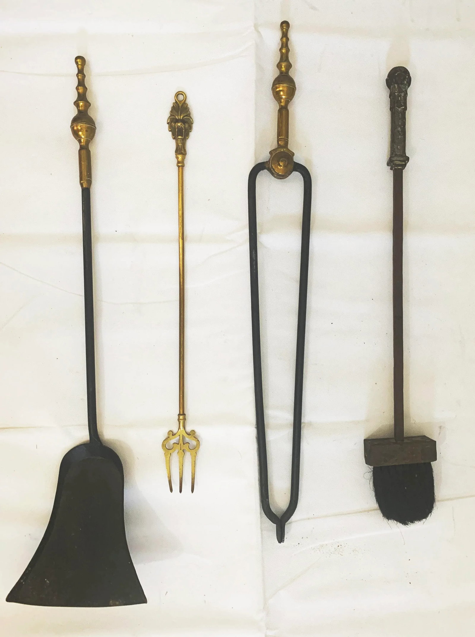 Brass and Iron Hand Made Fireplace Tool Set With Stand - 3