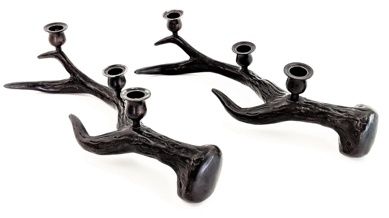 Neiman Marcus Metal Antlers Candle Holders - A Pair - 13