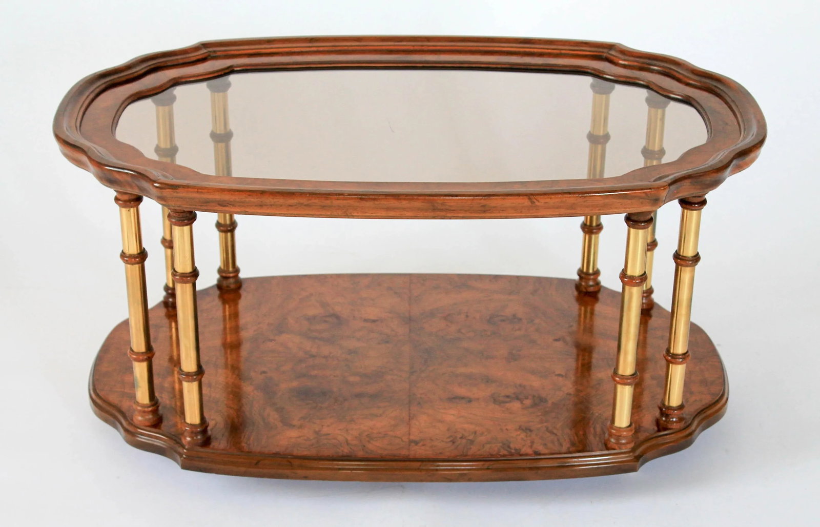 Mid-Century Burlwood and Brass Coffee Table by Drexel Heritage - 2