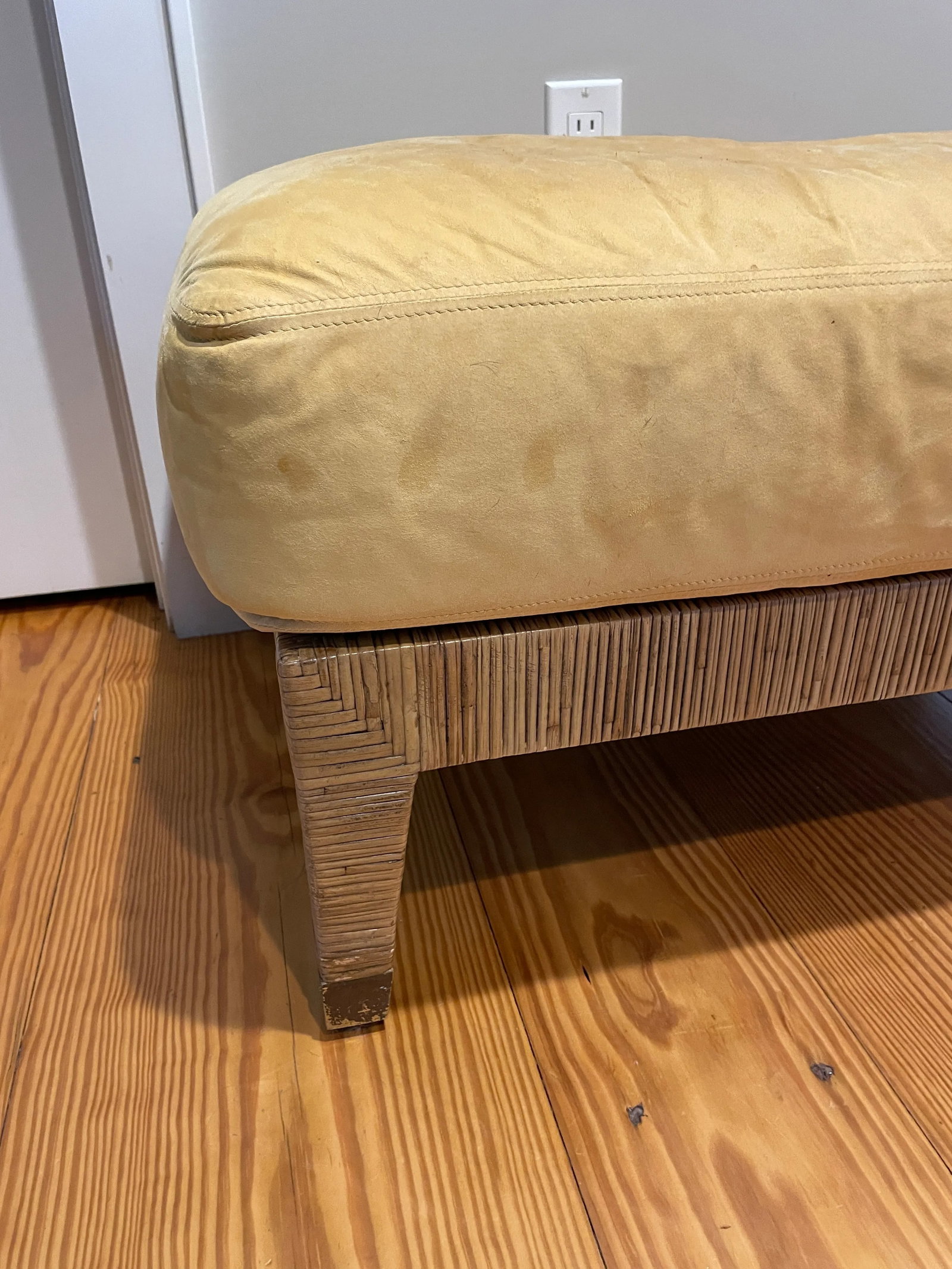 1970s Vintage McGuire Rattan Wrapped Upholstered Ottoman - 2