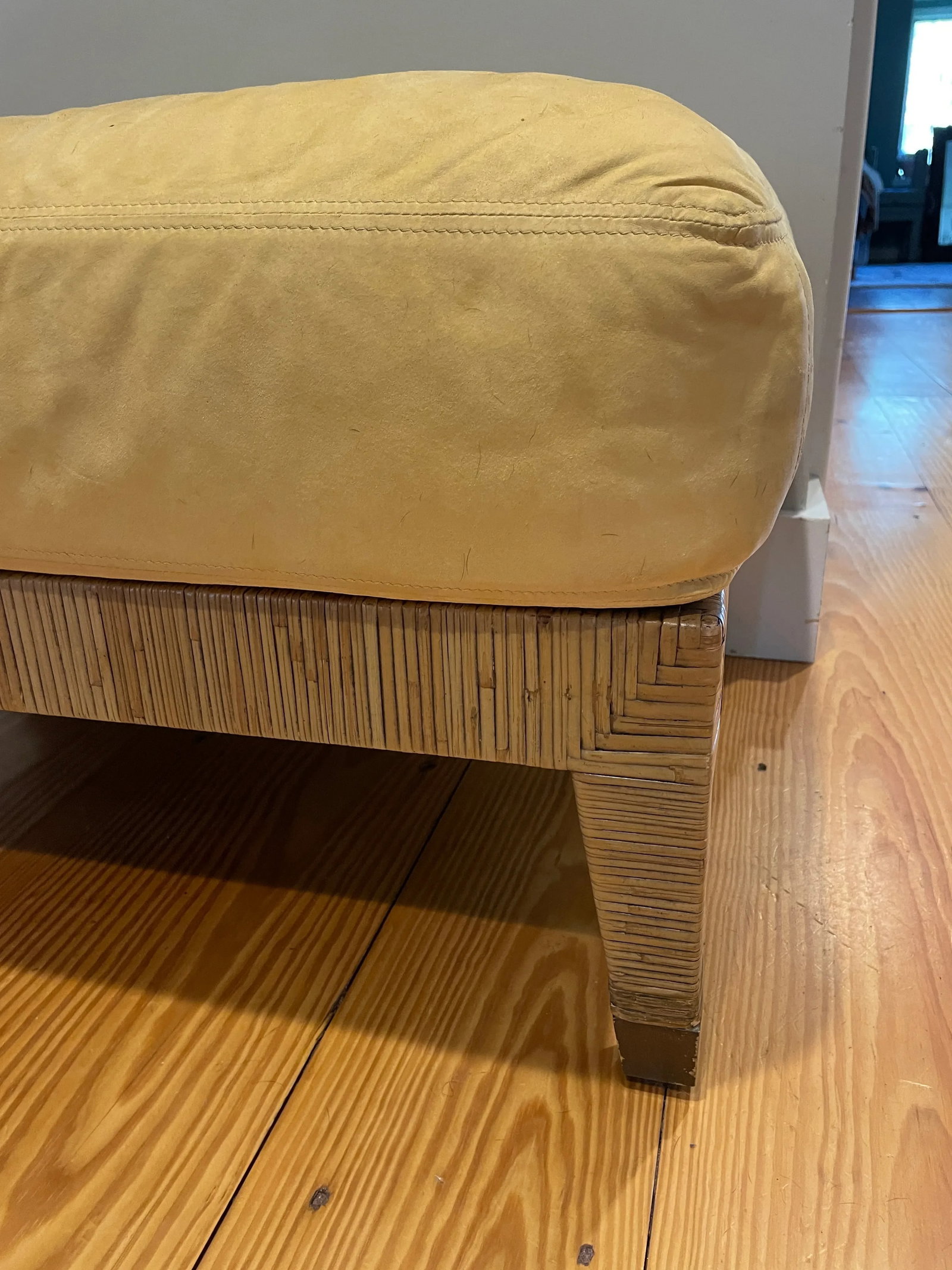 1970s Vintage McGuire Rattan Wrapped Upholstered Ottoman - 3