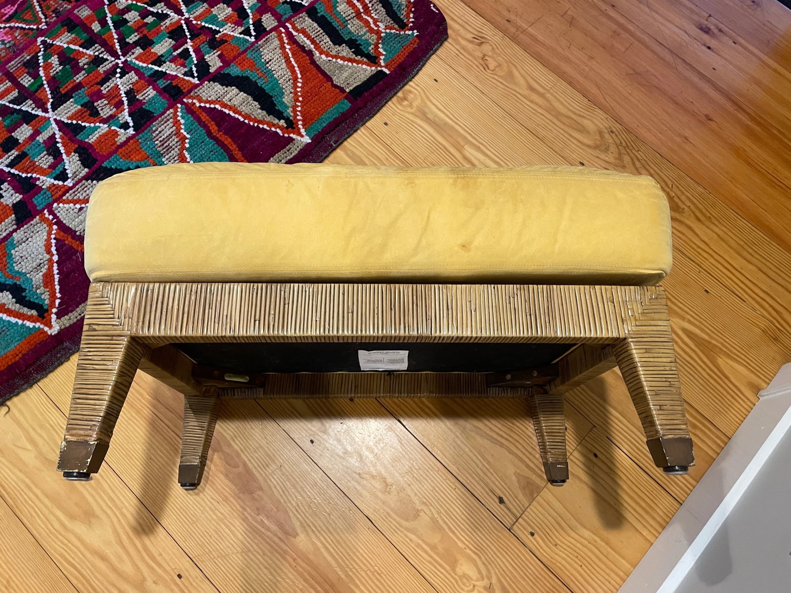 1970s Vintage McGuire Rattan Wrapped Upholstered Ottoman - 4