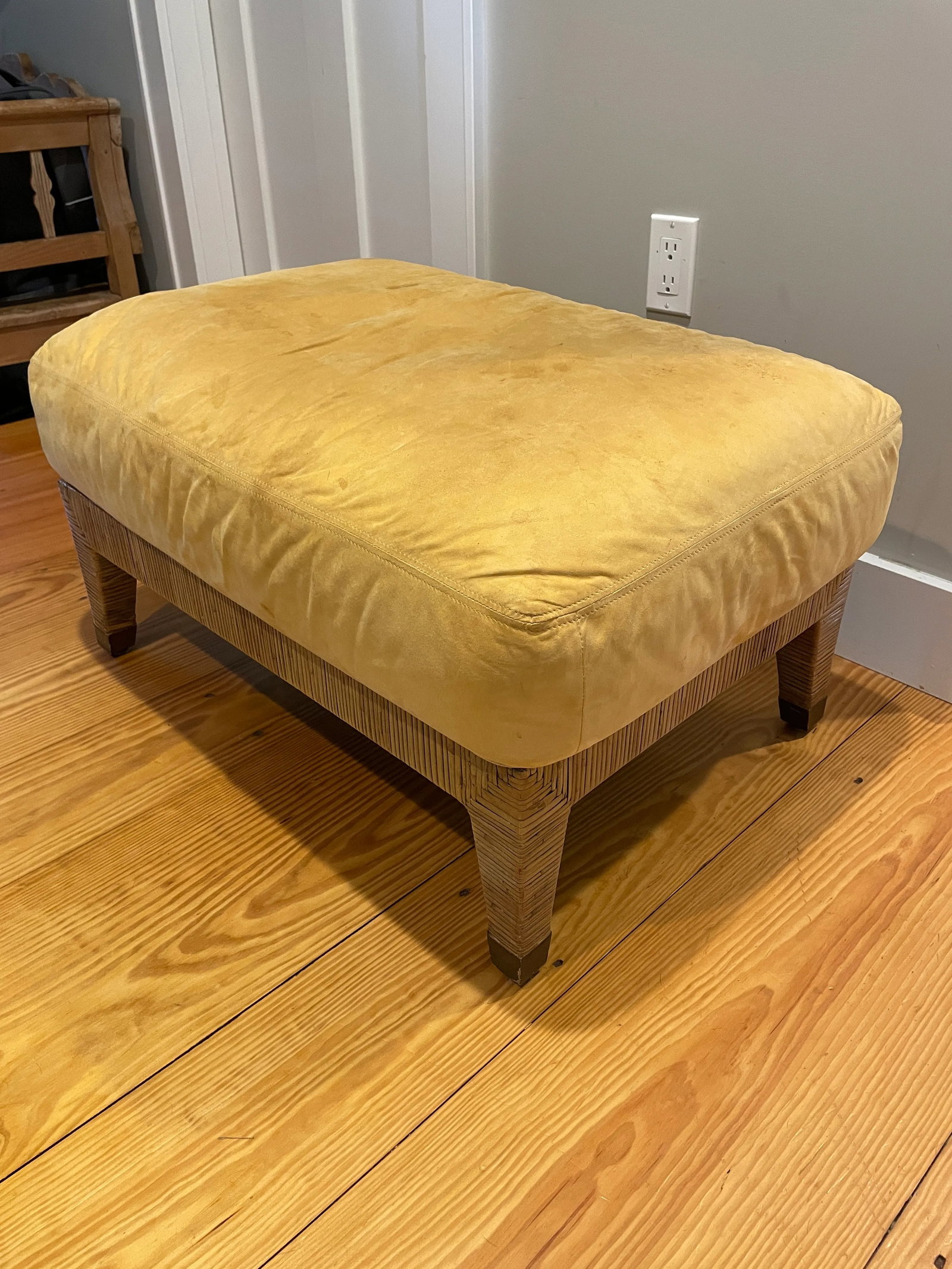 1970s Vintage McGuire Rattan Wrapped Upholstered Ottoman - 7