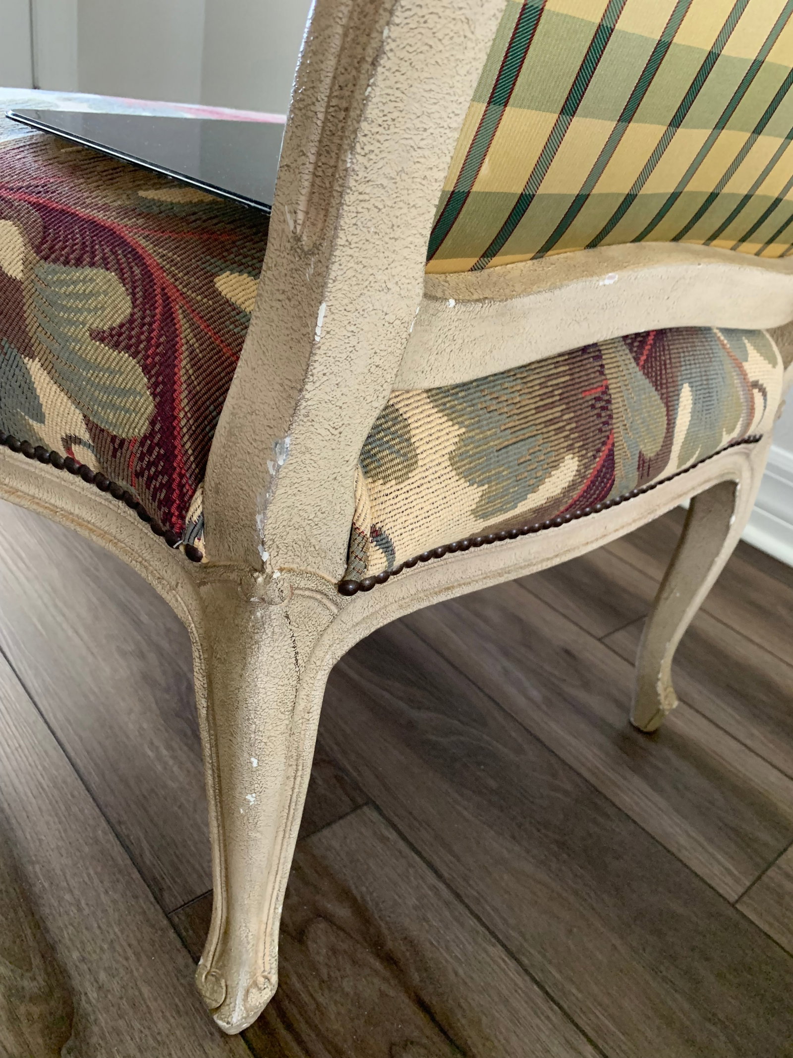 French Style Textured Paint Decorated Open Arm Bergere Accent Chair Baker Furniture Co - 12