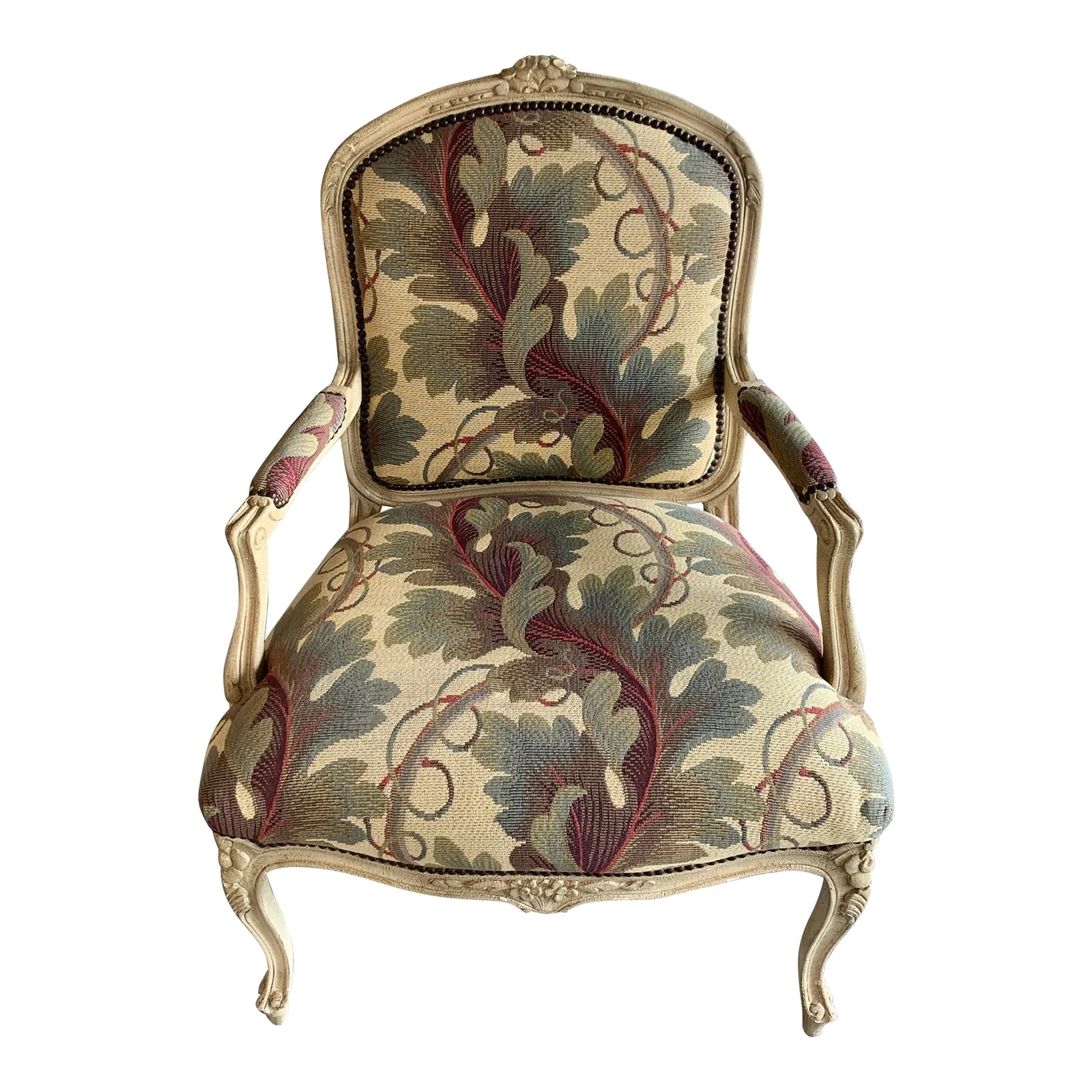 French Style Textured Paint Decorated Open Arm Bergere Accent Chair Baker Furniture Co: Beautifull Painted Bergere Chair by Baker Furniture Co. In Excellent Structural Condition Ready To Use! While the chair is in great shape overall, there are some areas where the paint has chipped or