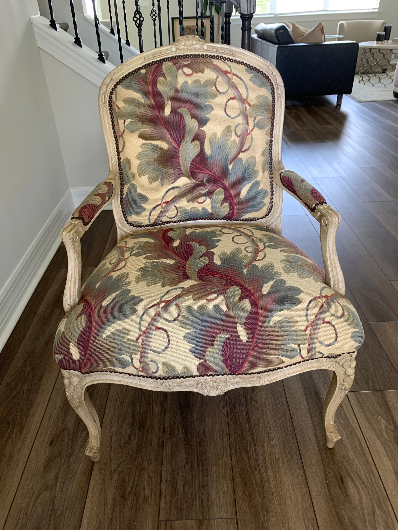 French Style Textured Paint Decorated Open Arm Bergere Accent Chair Baker Furniture Co - 2