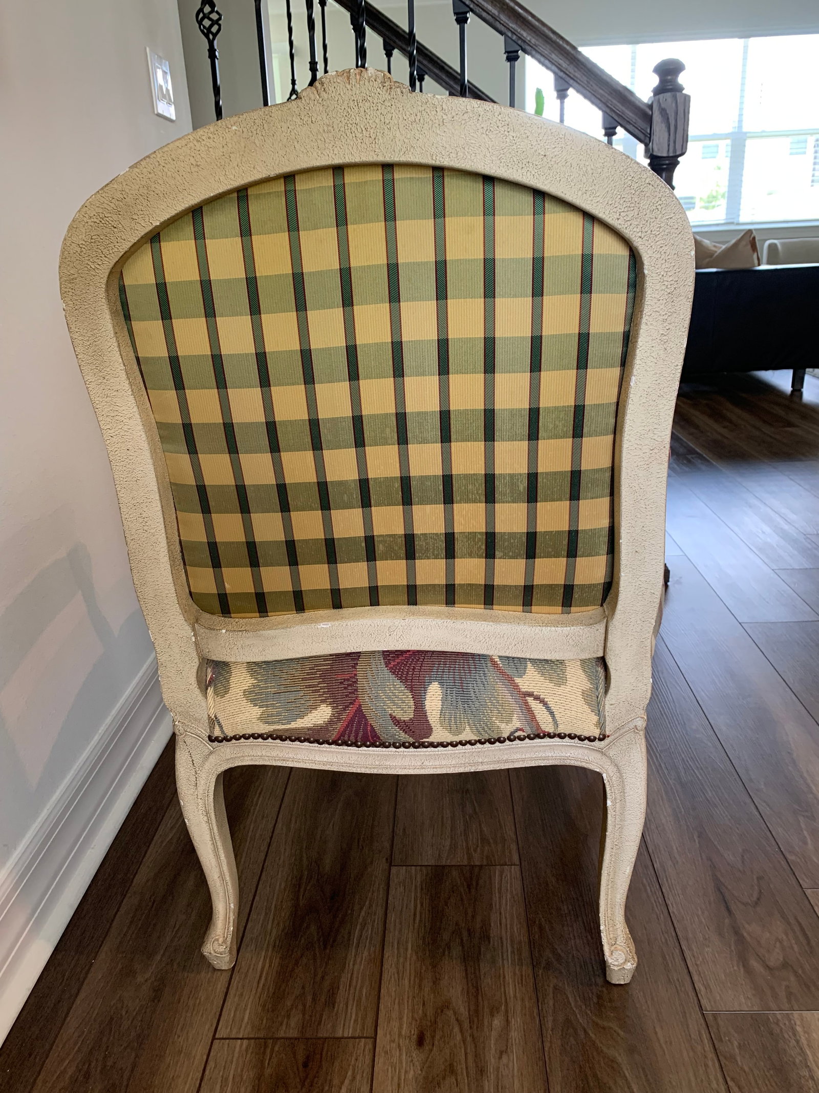 French Style Textured Paint Decorated Open Arm Bergere Accent Chair Baker Furniture Co - 4