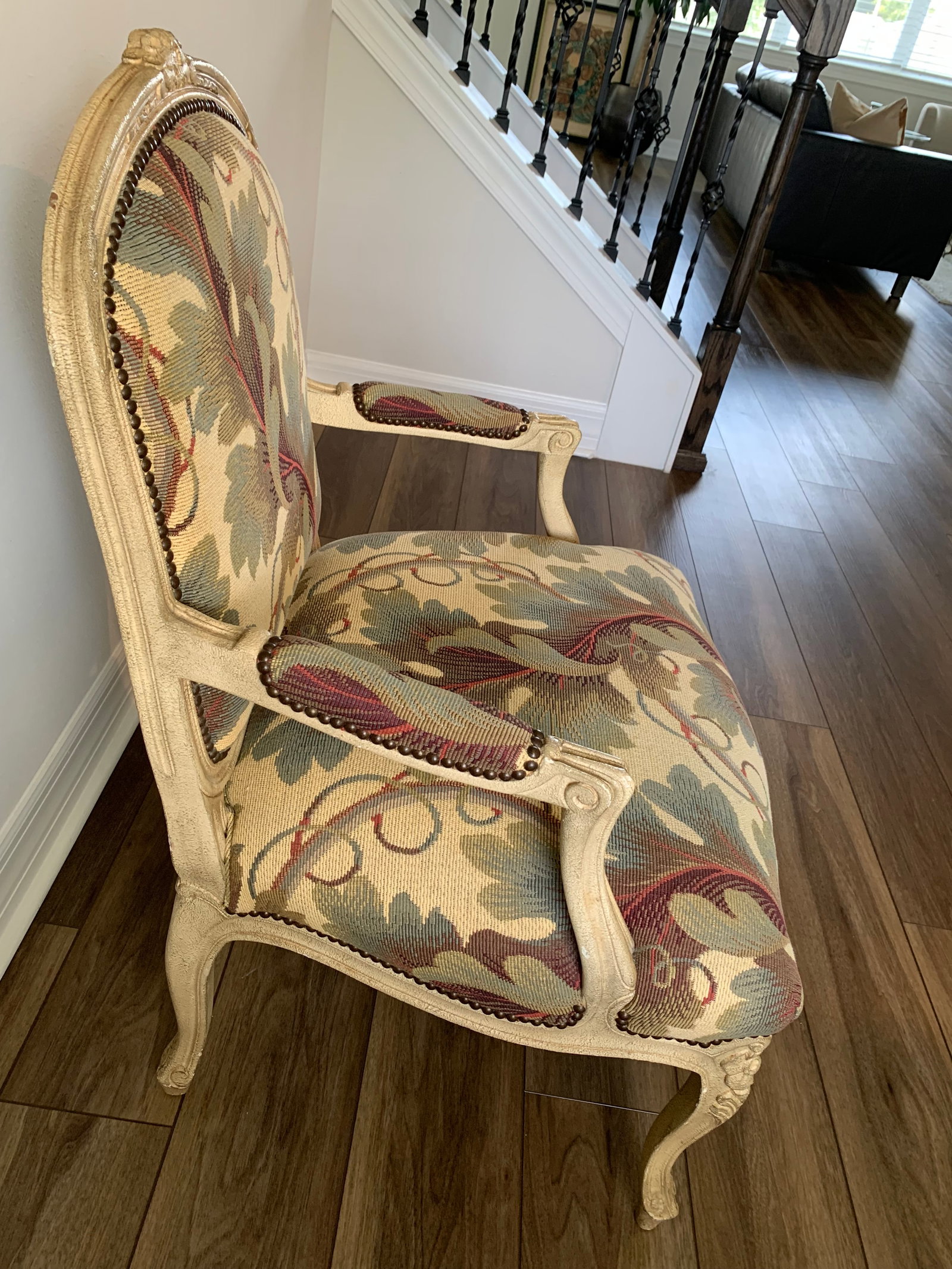 French Style Textured Paint Decorated Open Arm Bergere Accent Chair Baker Furniture Co - 5