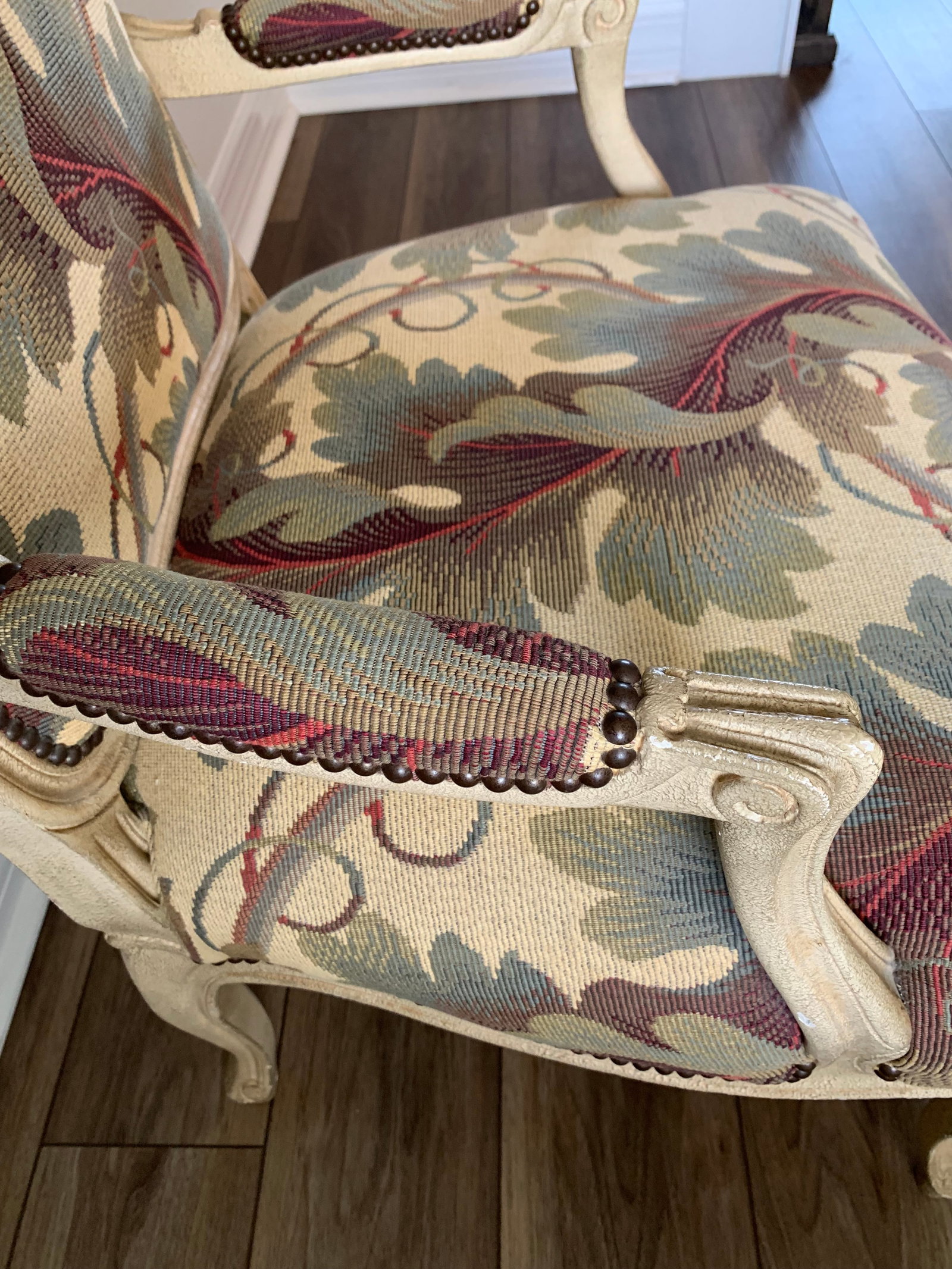 French Style Textured Paint Decorated Open Arm Bergere Accent Chair Baker Furniture Co - 6
