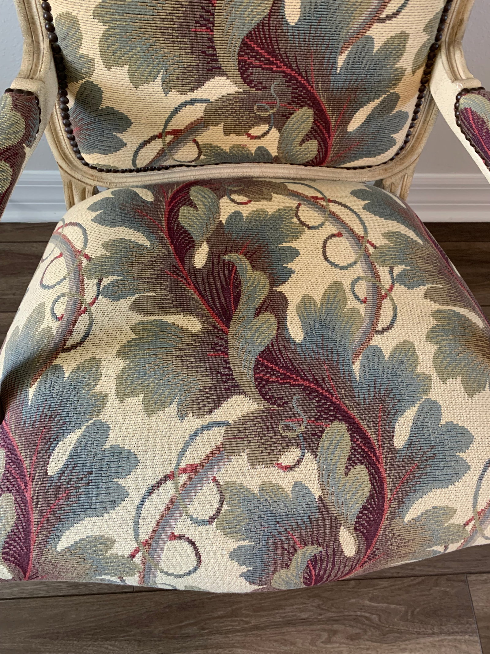 French Style Textured Paint Decorated Open Arm Bergere Accent Chair Baker Furniture Co - 7