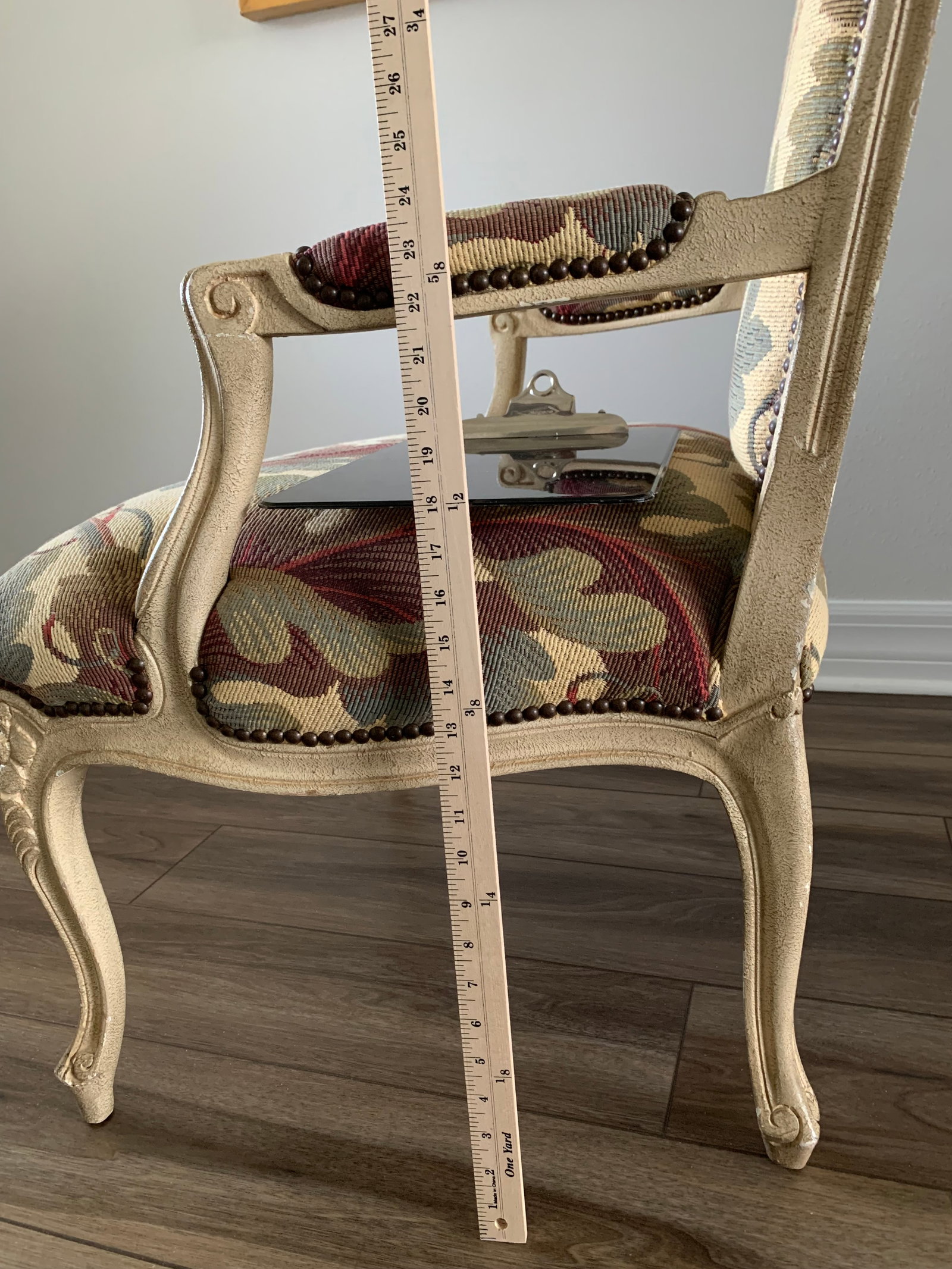 French Style Textured Paint Decorated Open Arm Bergere Accent Chair Baker Furniture Co - 9