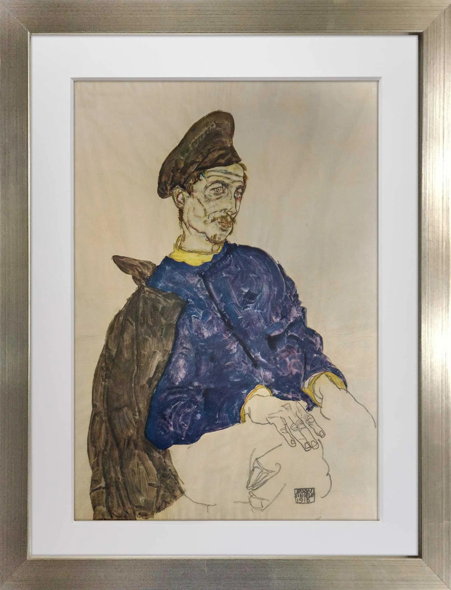 Egon Schiele "Russian Prisoner of War" Lithograph: Schiele Lithograph Gouache titled Russian Prisoner-of-war, 1915. Plate Size : 31.2x45cm. Frame Size: 22 1/4 x 27 3/4in. It is a numbered Limited Edition 67/100 and has exemplaire Authentication number