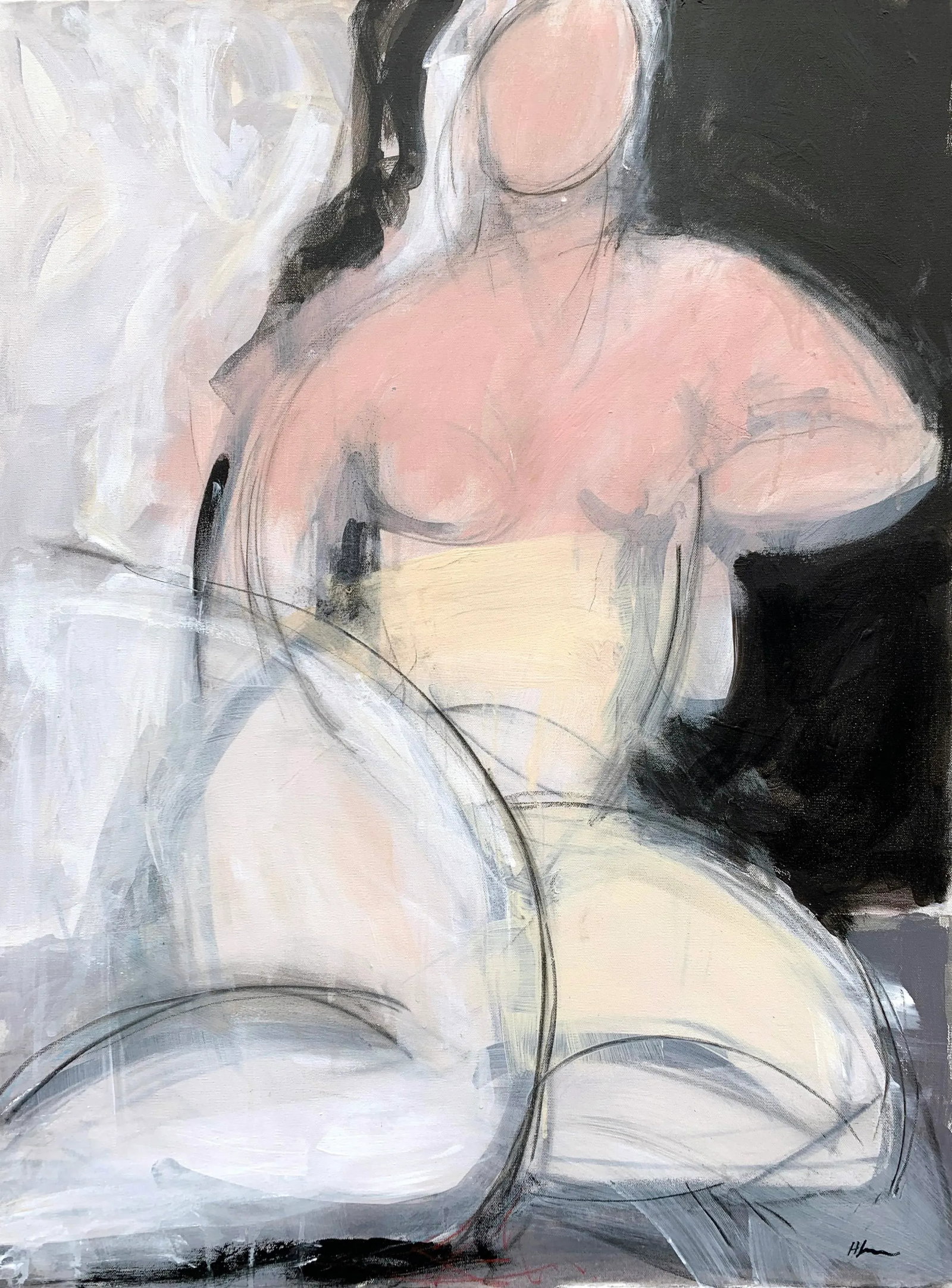 Woman Seated in Pink Painting Acrylic on Canvas - 5
