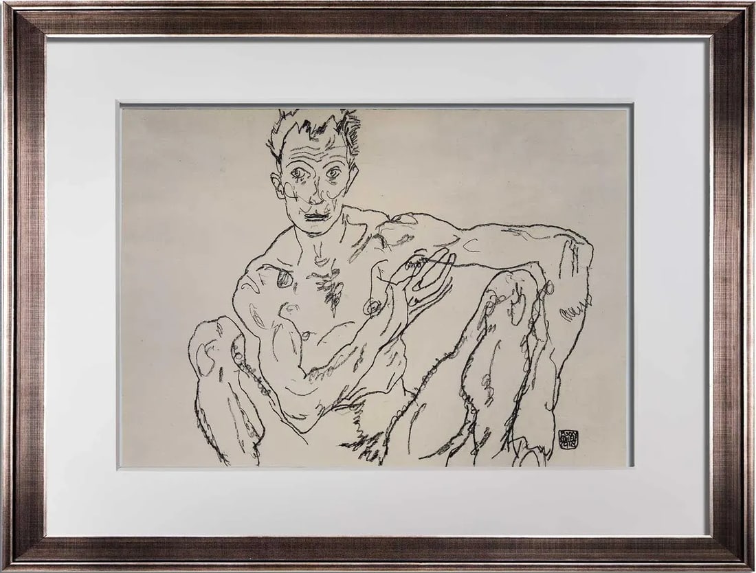 Egon Schiele Signed "Nude Self Portrait" Framed Lithograph - 5