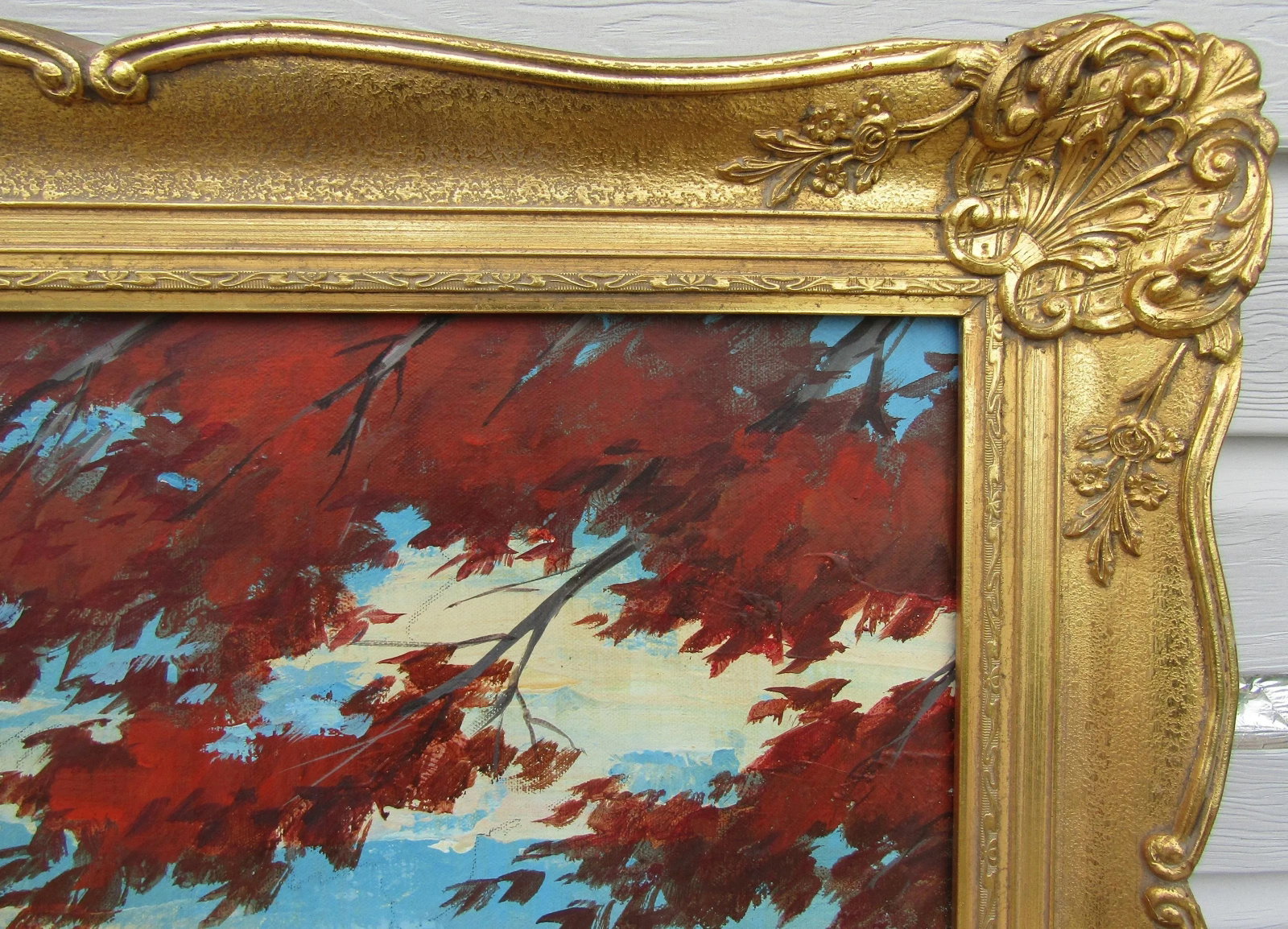 Vintage 1972 Signed Ed Schwarz Oil Painting on Canvas - Serene Countryside Estate With Ornate Gold F - 10