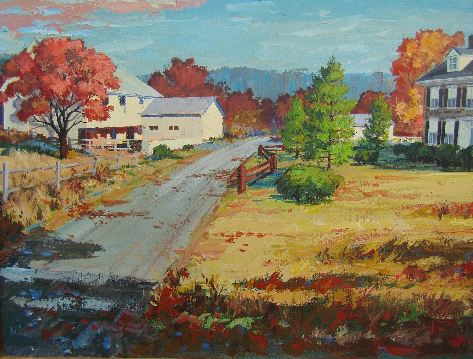 Vintage 1972 Signed Ed Schwarz Oil Painting on Canvas - Serene Countryside Estate With Ornate Gold F - 4