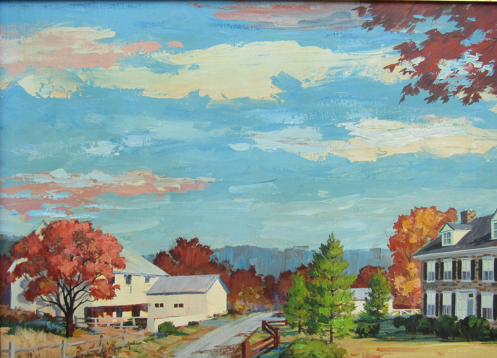 Vintage 1972 Signed Ed Schwarz Oil Painting on Canvas - Serene Countryside Estate With Ornate Gold F - 5