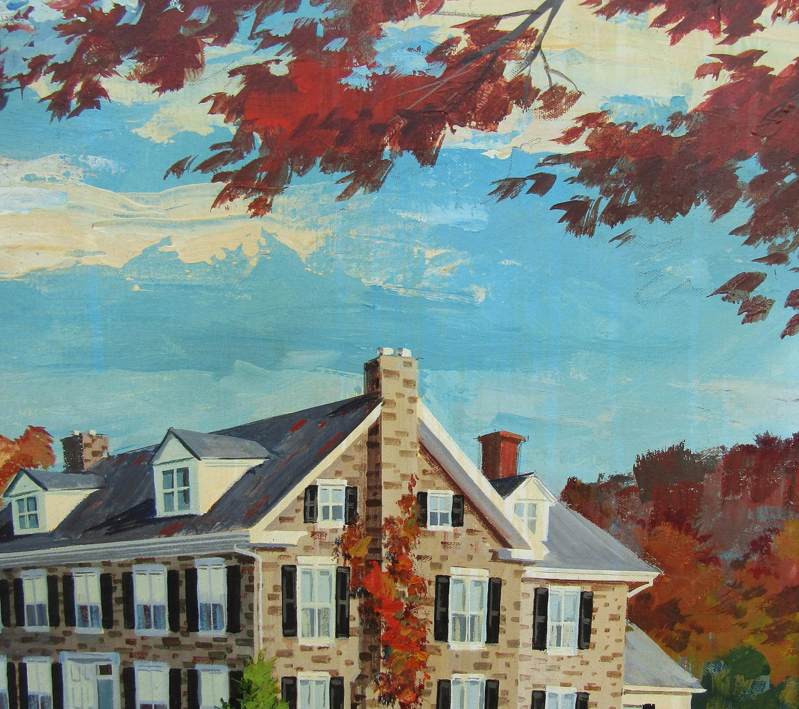Vintage 1972 Signed Ed Schwarz Oil Painting on Canvas - Serene Countryside Estate With Ornate Gold F - 7