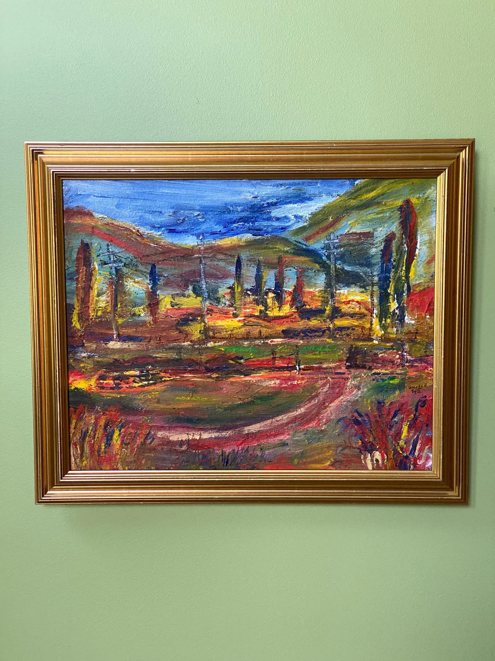 1990s Tuscany Italian Signed Landscape Oil Painting With Gold Frame - Unverified Artist Story - 2