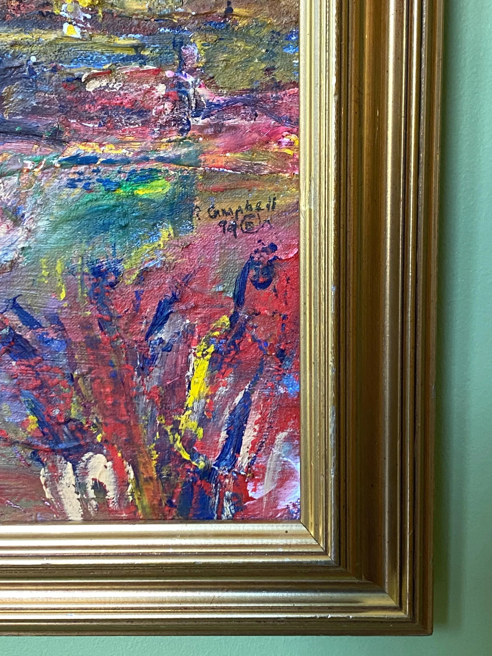 1990s Tuscany Italian Signed Landscape Oil Painting With Gold Frame - Unverified Artist Story - 3