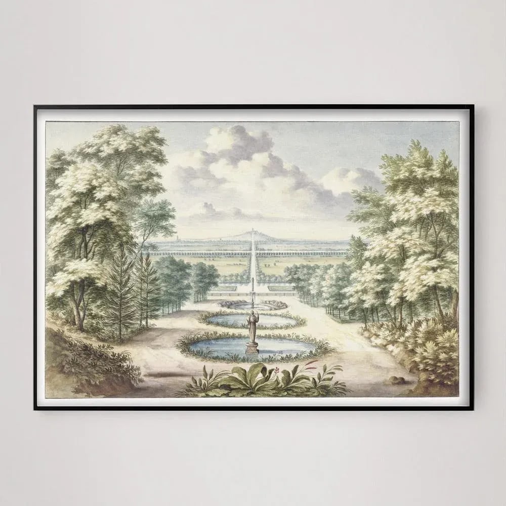 Classical Pastoral Landscape With Fountain, 43" X 65" Reproduction Print - 2