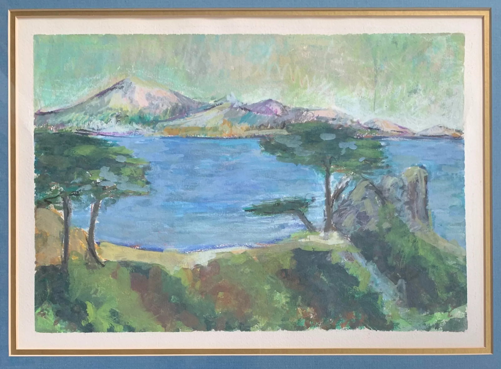European Landscape, Watercolor and Oil Pastel, Framed Painting - 2