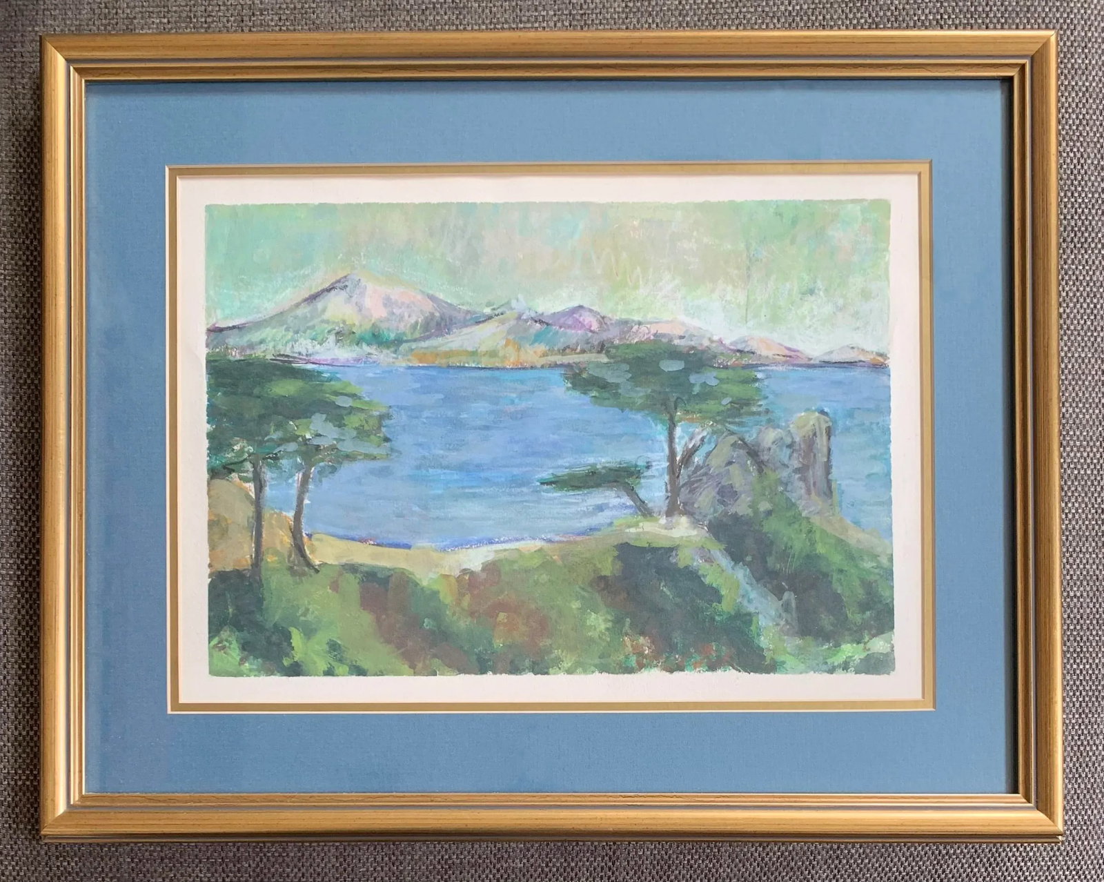 European Landscape, Watercolor and Oil Pastel, Framed Painting - 3