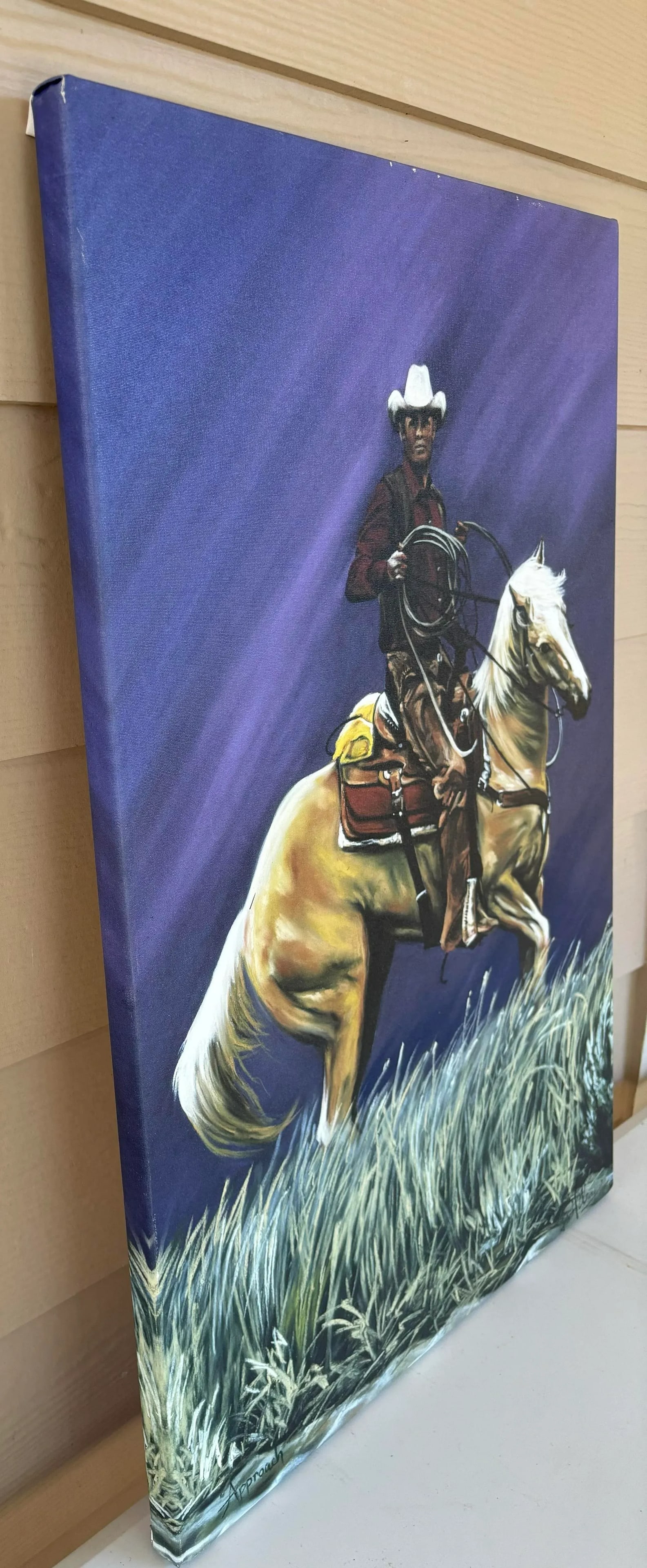 Cowboy on Horse "Approach" Painting Canvas Print of Original by Kim McElroy - 2
