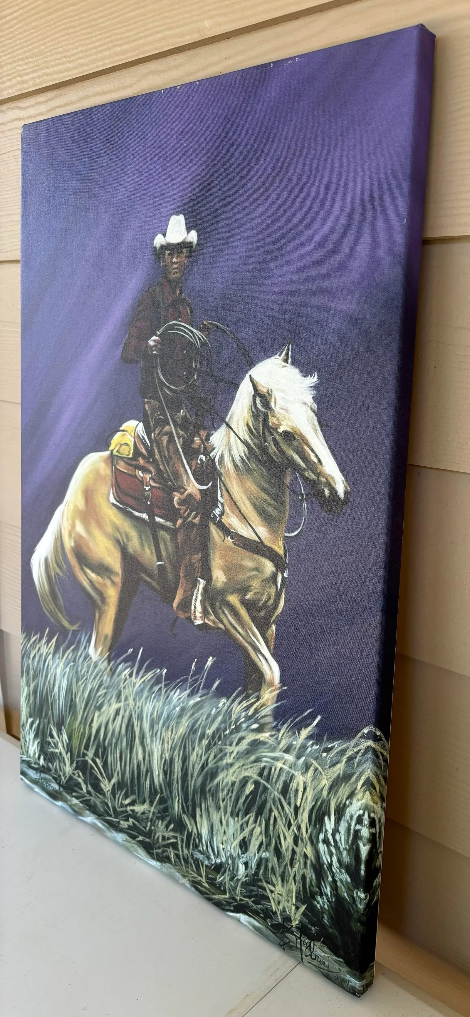 Cowboy on Horse "Approach" Painting Canvas Print of Original by Kim McElroy - 3