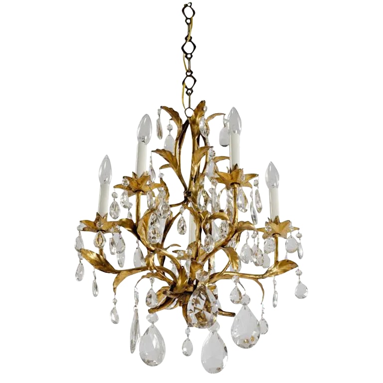 1940s Gilt Tole & Crystal Italian Chandelier (1 of 6)