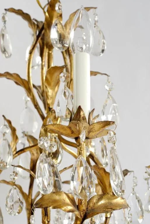 1940s Gilt Tole & Crystal Italian Chandelier - 2