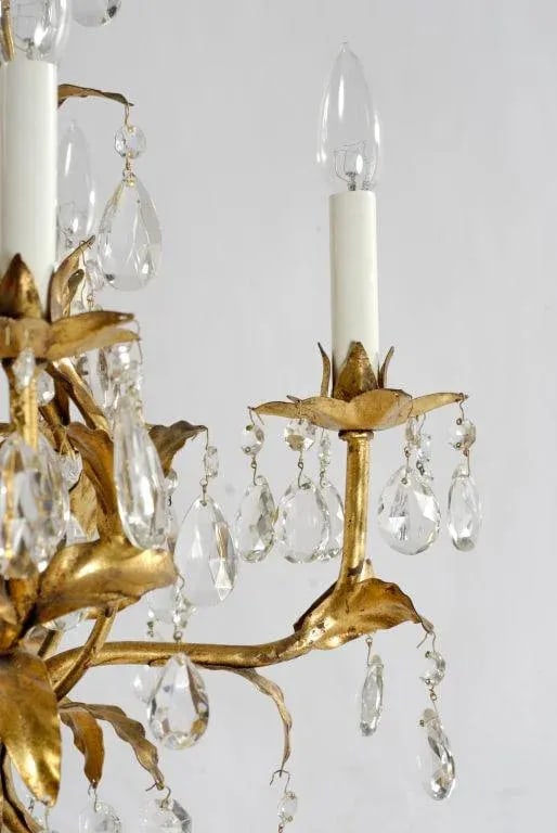 1940s Gilt Tole & Crystal Italian Chandelier - 3