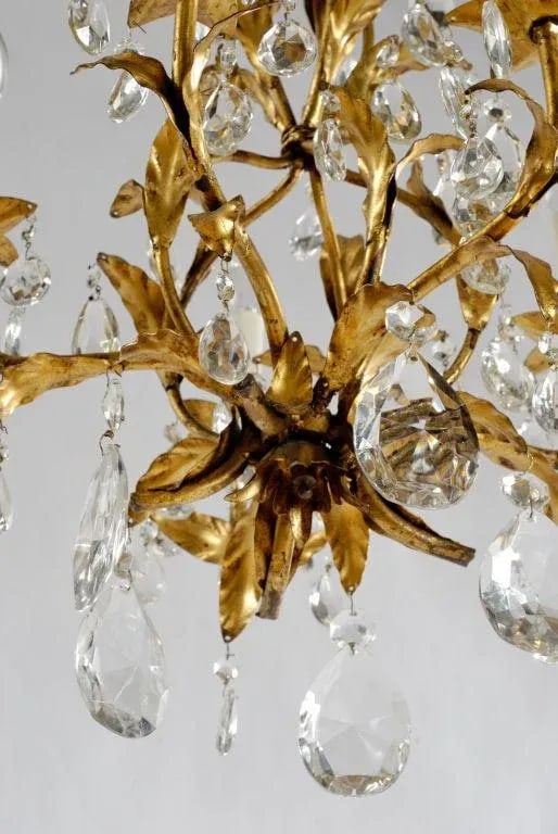 1940s Gilt Tole & Crystal Italian Chandelier - 4