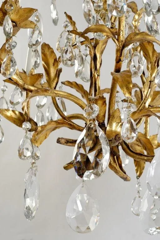 1940s Gilt Tole & Crystal Italian Chandelier - 5