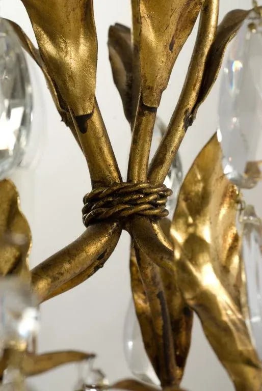 1940s Gilt Tole & Crystal Italian Chandelier - 6